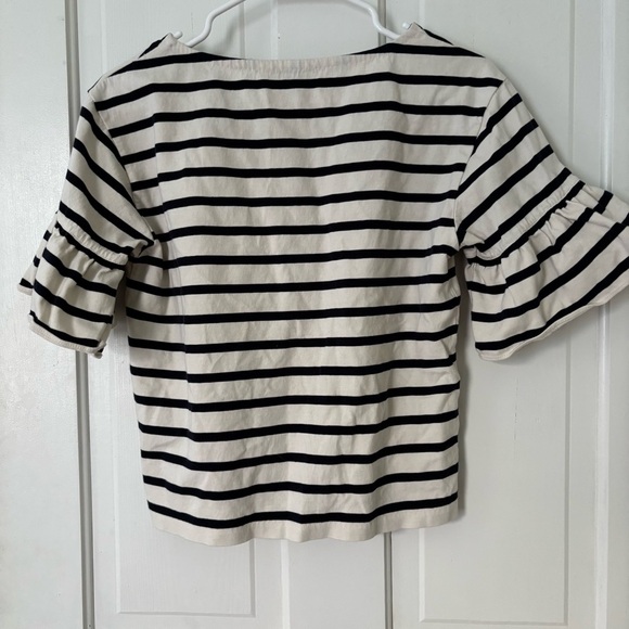 J. Crew Black and White Striped Blouse with Ruffle Sleeves - Picture 4 of 4